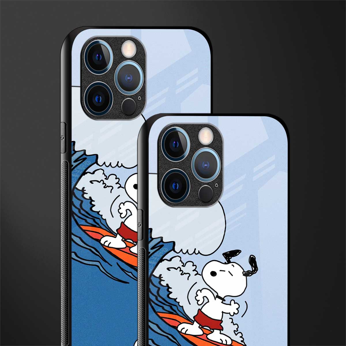 snoopy surfing glass case for iphone 12 pro image-2