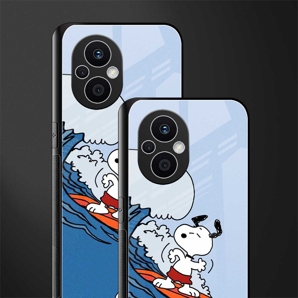 snoopy surfing back phone cover | glass case for oppo f21 pro 5g