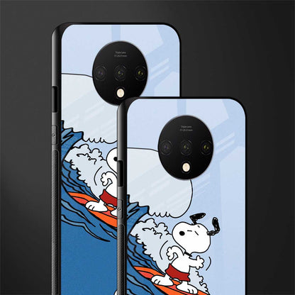 snoopy surfing glass case for oneplus 7t image-2