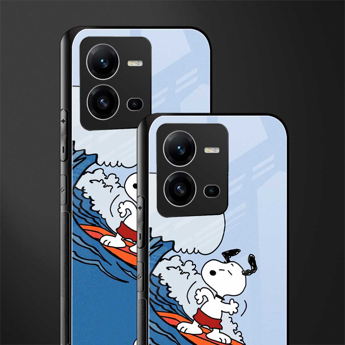 snoopy surfing back phone cover | glass case for vivo v25-5g