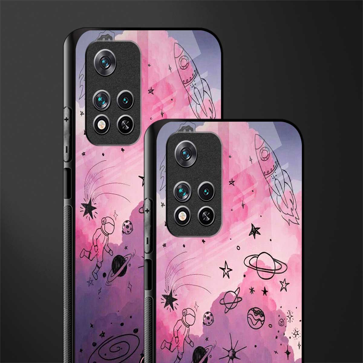 space pink aesthetic glass case for poco m4 pro 5g image-2