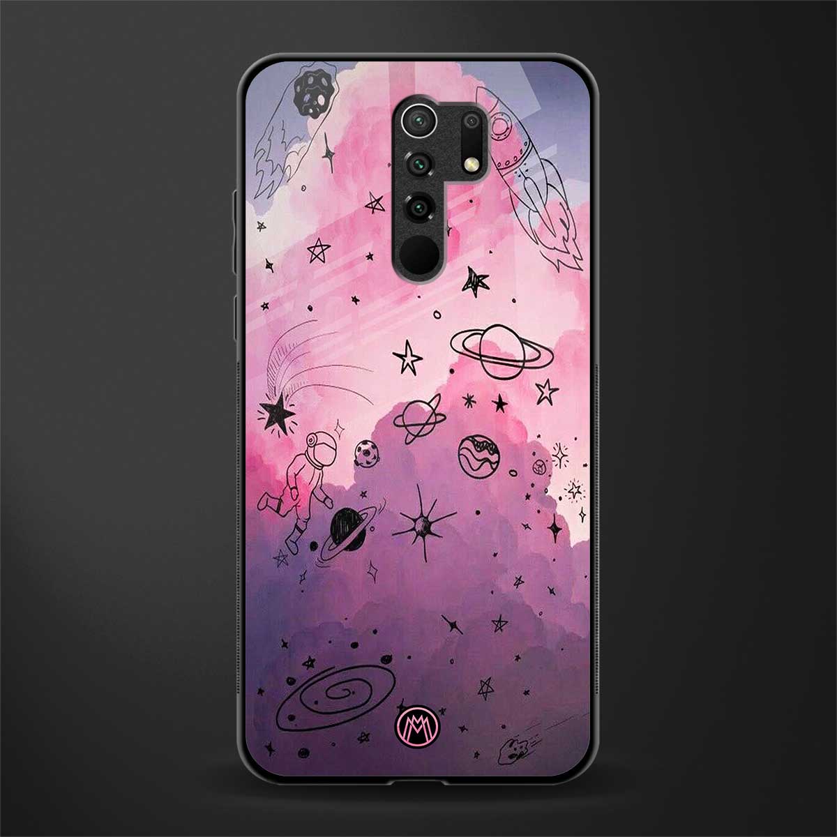 space pink aesthetic glass case for redmi 9 prime image
