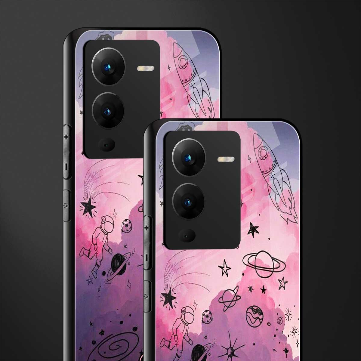 space pink aesthetic back phone cover | glass case for vivo v25 pro 5g