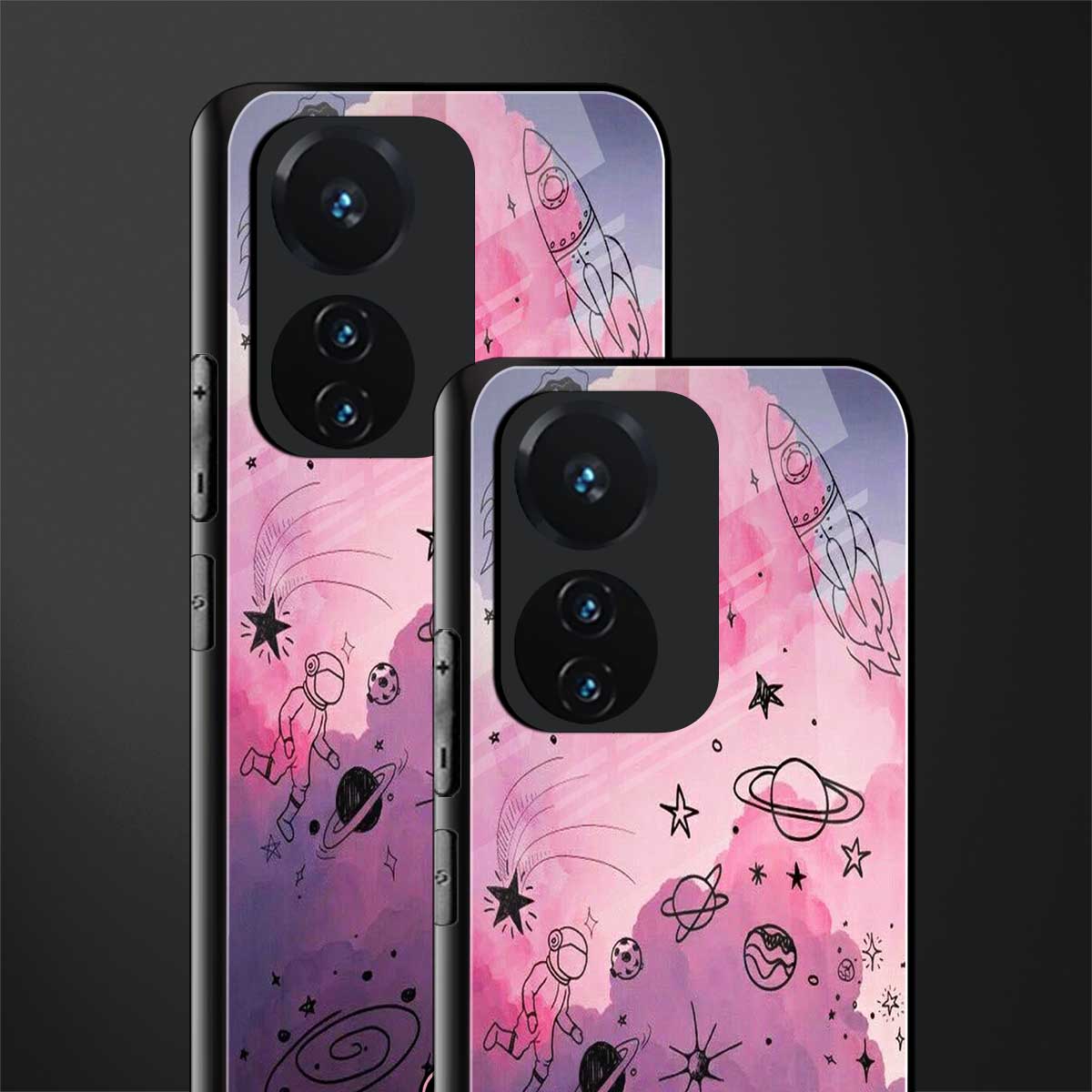 space pink aesthetic back phone cover | glass case for vivo t1 44w 4g