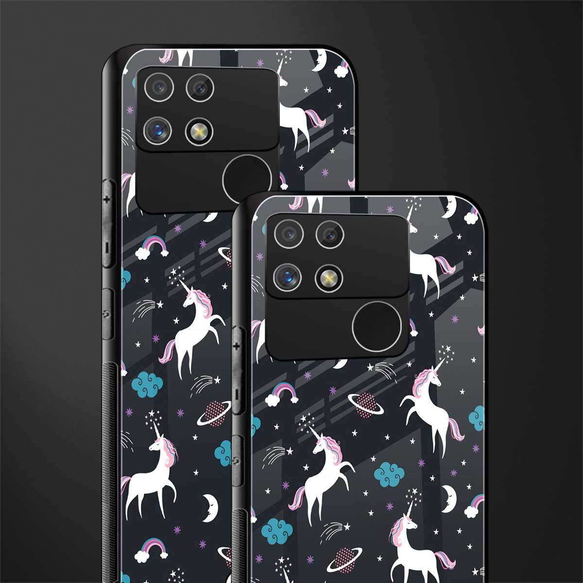 spatial unicorn galaxy back phone cover | glass case for realme narzo 50a