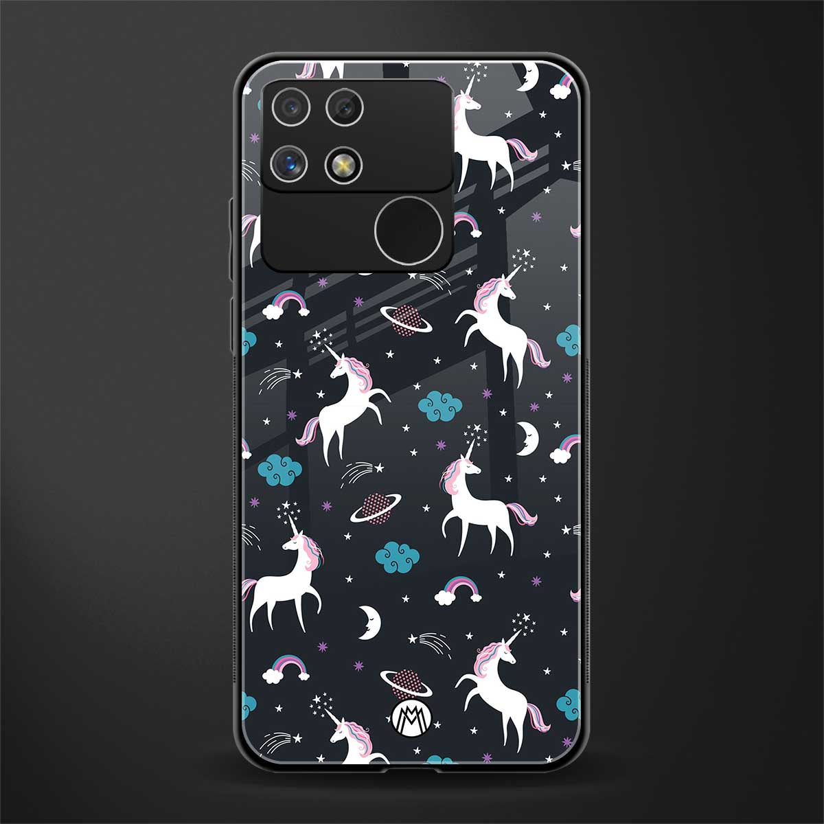 spatial unicorn galaxy back phone cover | glass case for realme narzo 50a