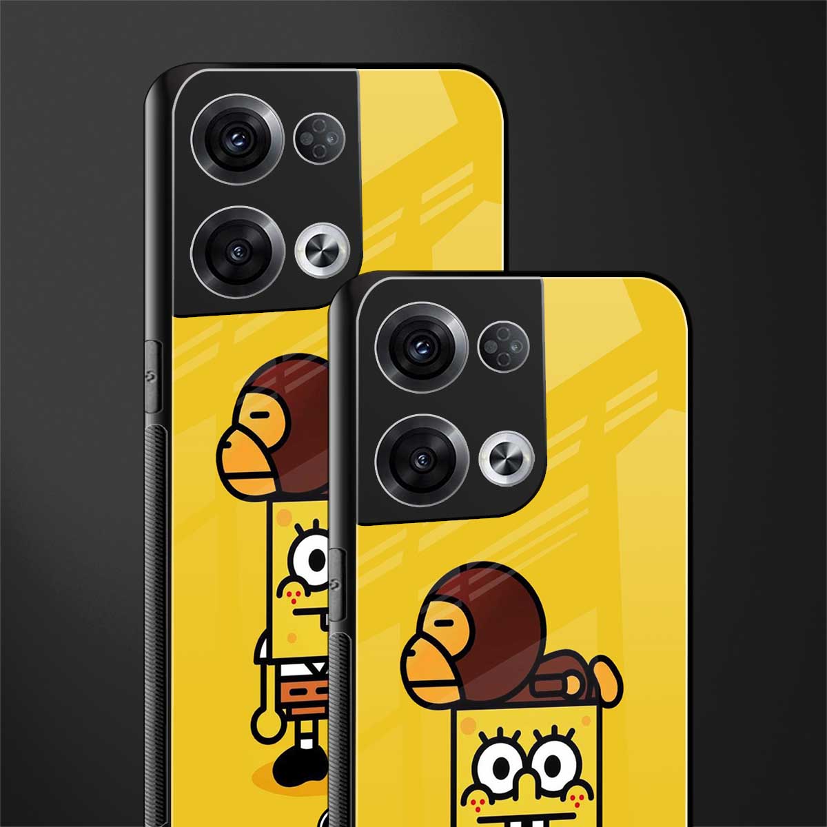 spongebob x bape back phone cover | glass case for oppo reno 8 pro