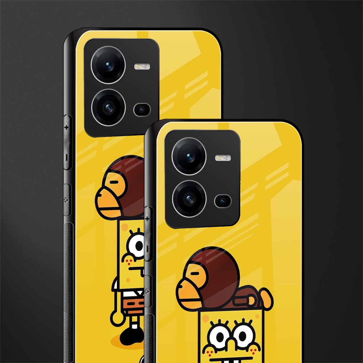 spongebob x bape back phone cover | glass case for vivo v25-5g
