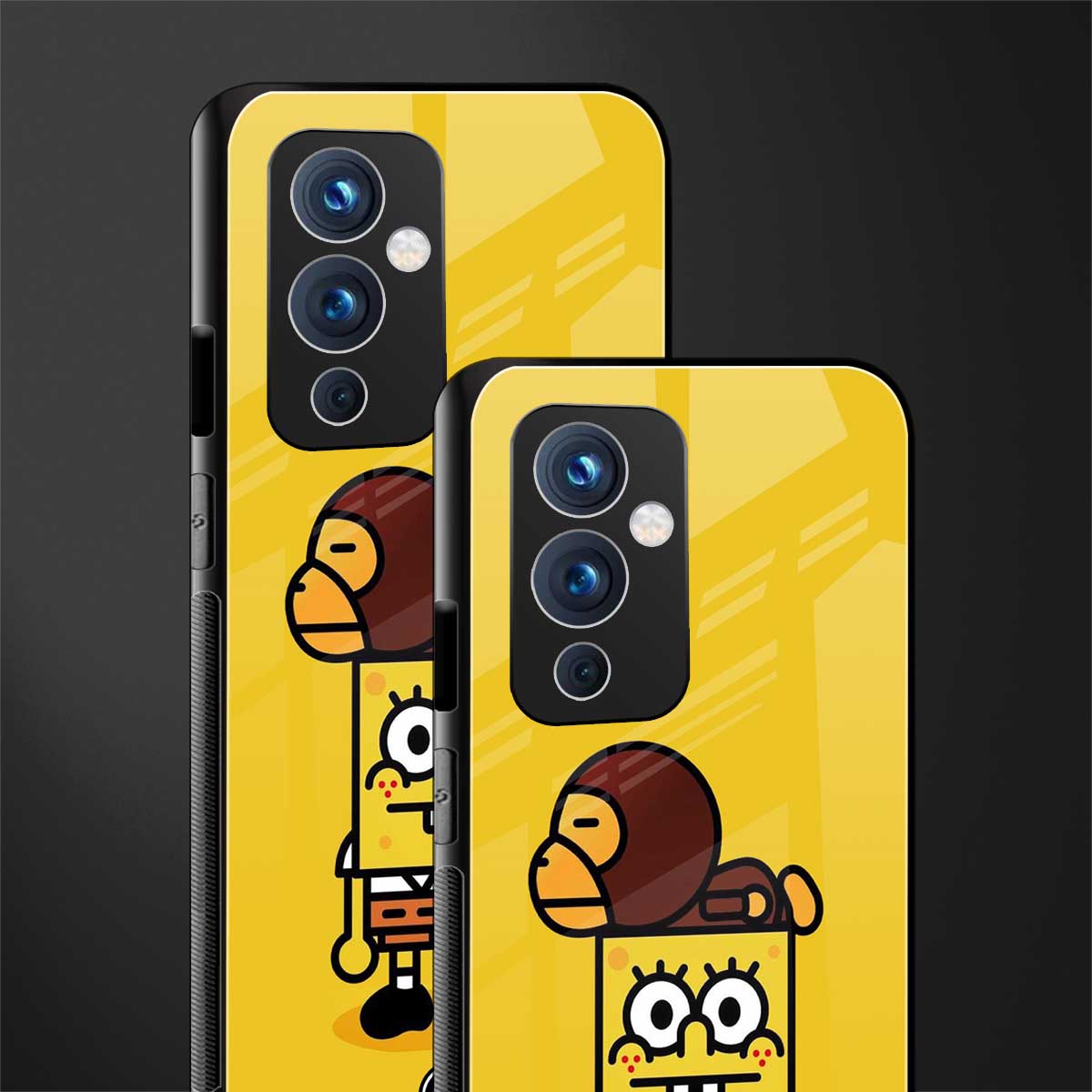 spongebob x bape back phone cover | glass case for oneplus 9