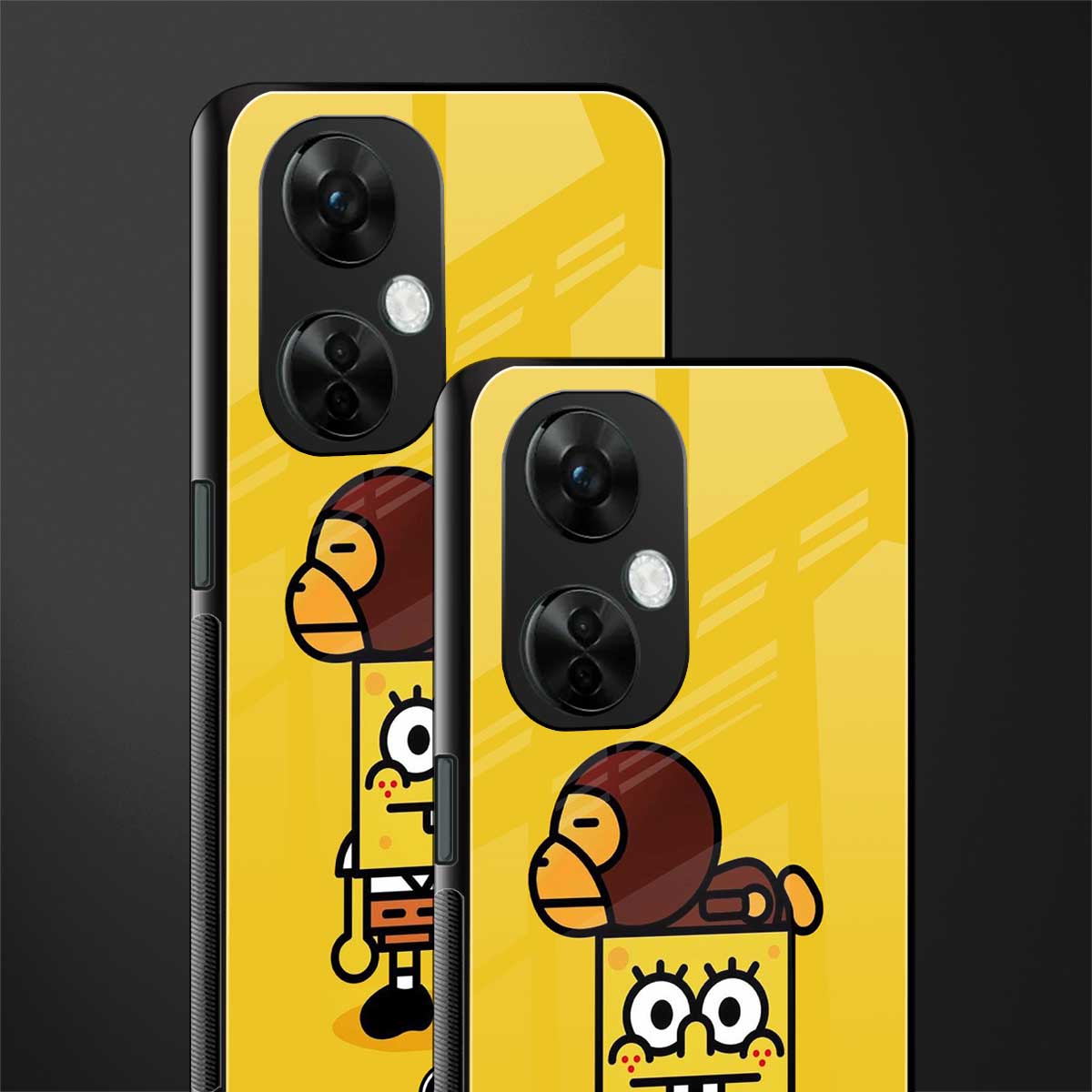 spongebob x bape back phone cover | glass case for oneplus nord ce 3 lite