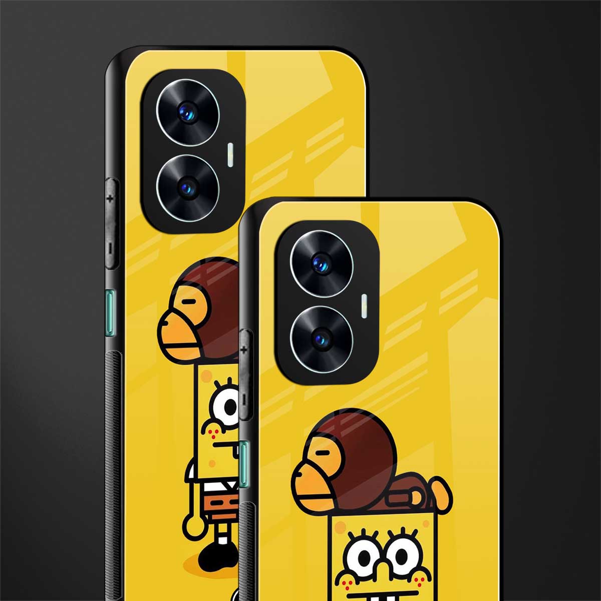 spongebob x bape back phone cover | glass case for realme c55