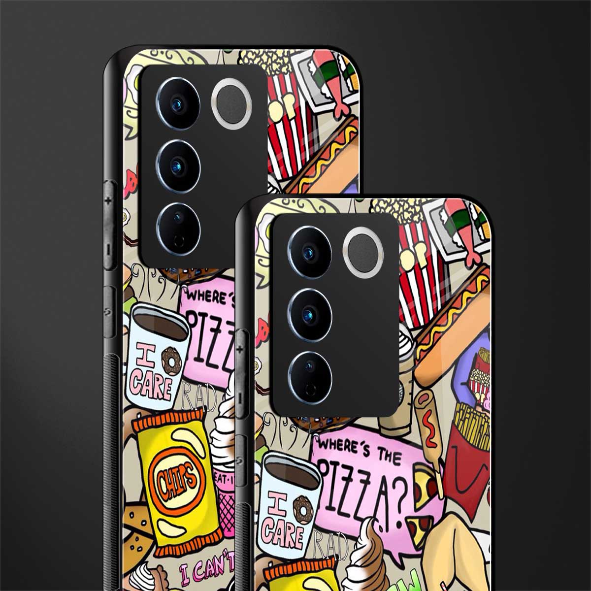 tasty food collage back phone cover | glass case for vivo v27 pro 5g
