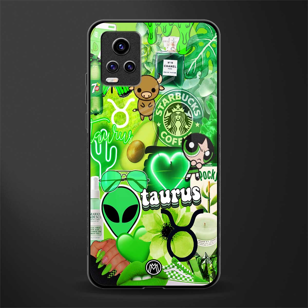 taurus aesthetic collage back phone cover | glass case for vivo y73
