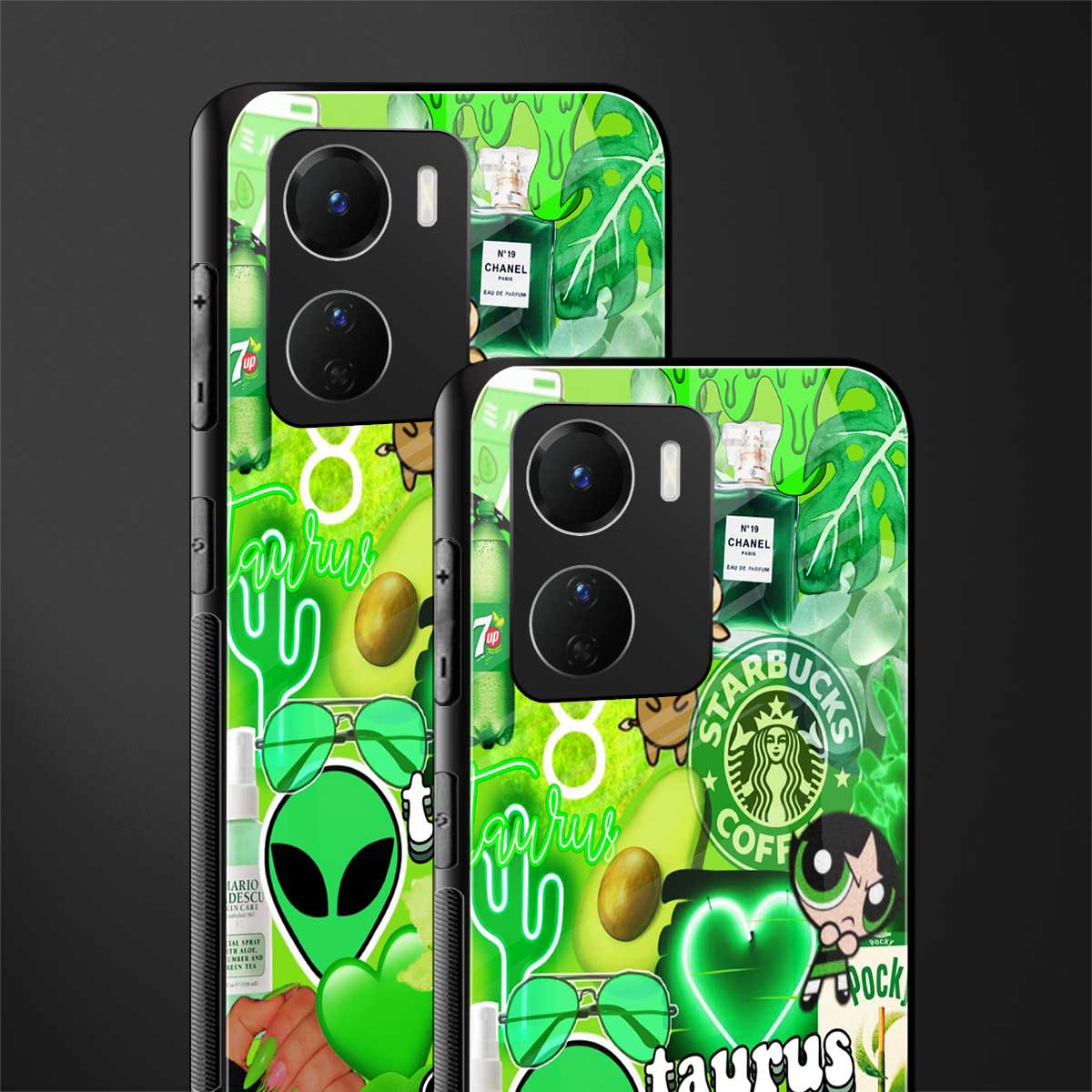 taurus aesthetic collage back phone cover | glass case for vivo y16