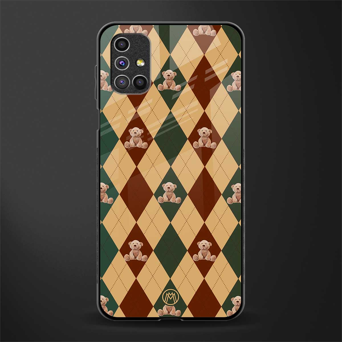 ted checkered pattern glass case for samsung galaxy m51 image