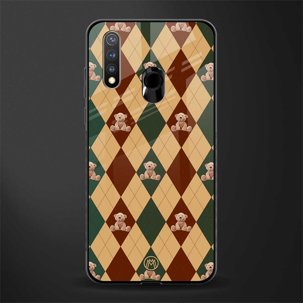 ted checkered pattern glass case for vivo u20 image