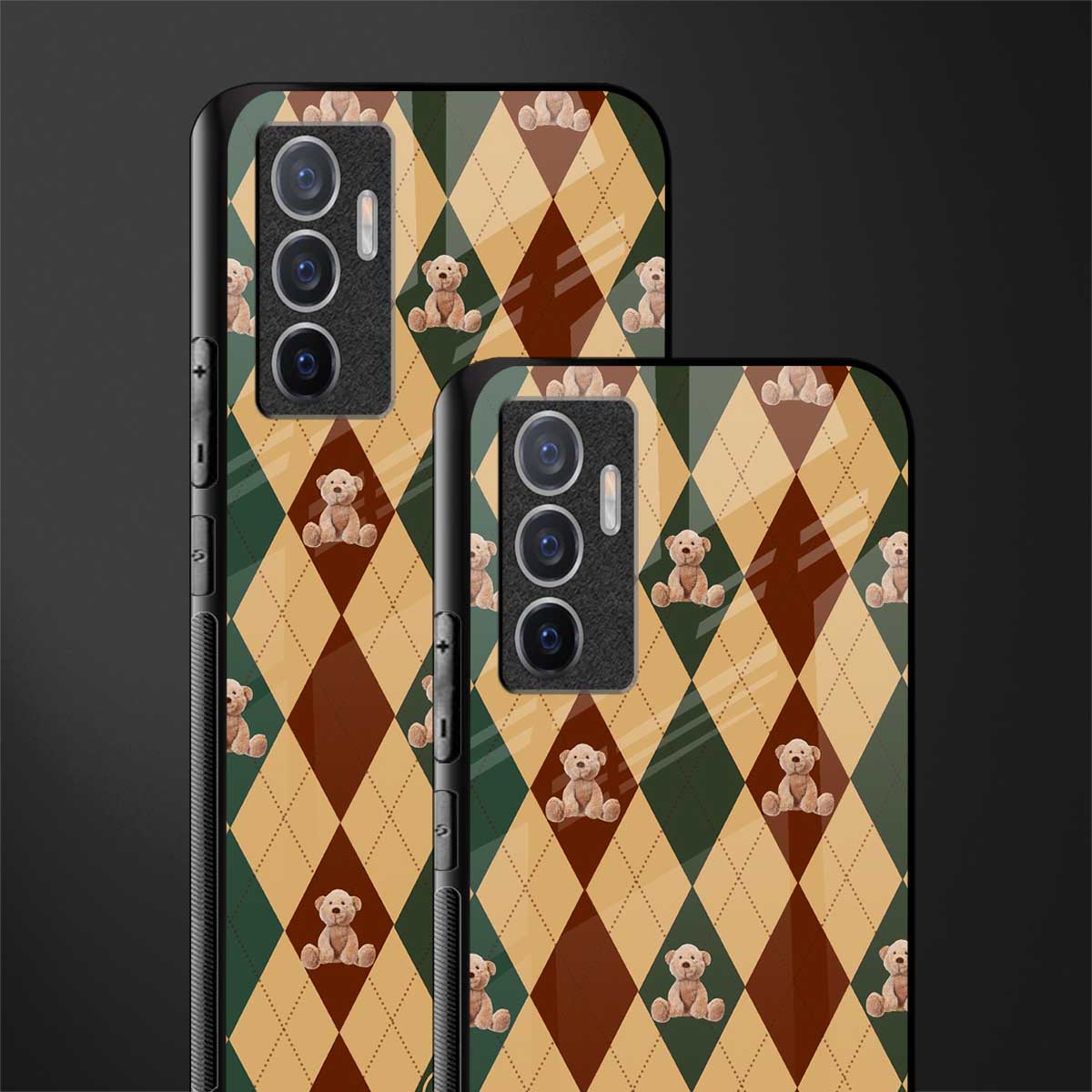 ted checkered pattern glass case for vivo v23e image-2