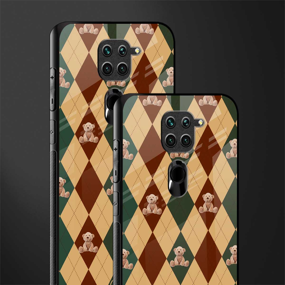 ted checkered pattern glass case for redmi note 9 image-2