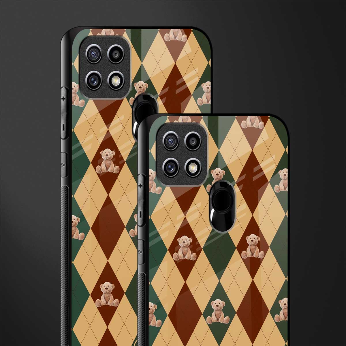 ted checkered pattern glass case for oppo a15s image-2