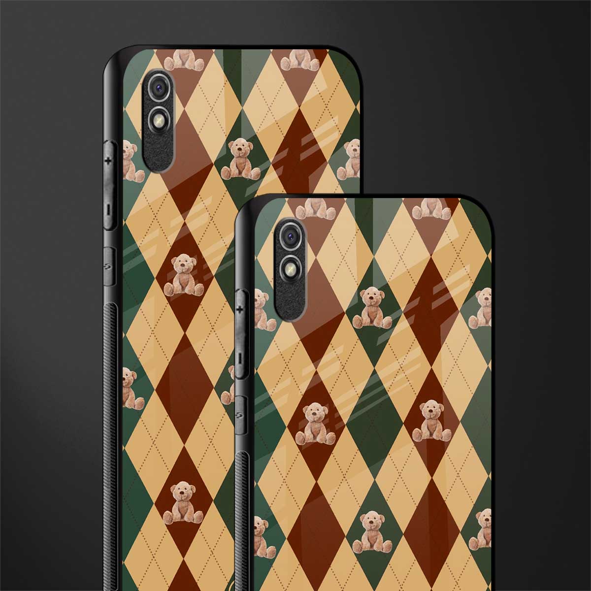 ted checkered pattern glass case for redmi 9a image-2