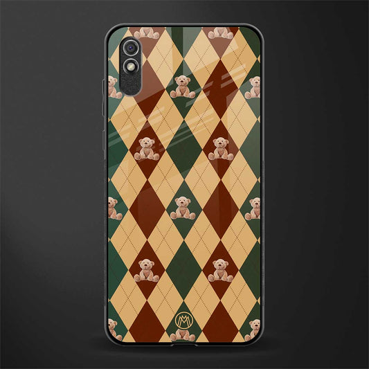 ted checkered pattern glass case for redmi 9a image