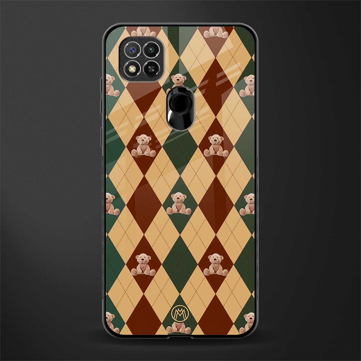 ted checkered pattern glass case for redmi 9 image