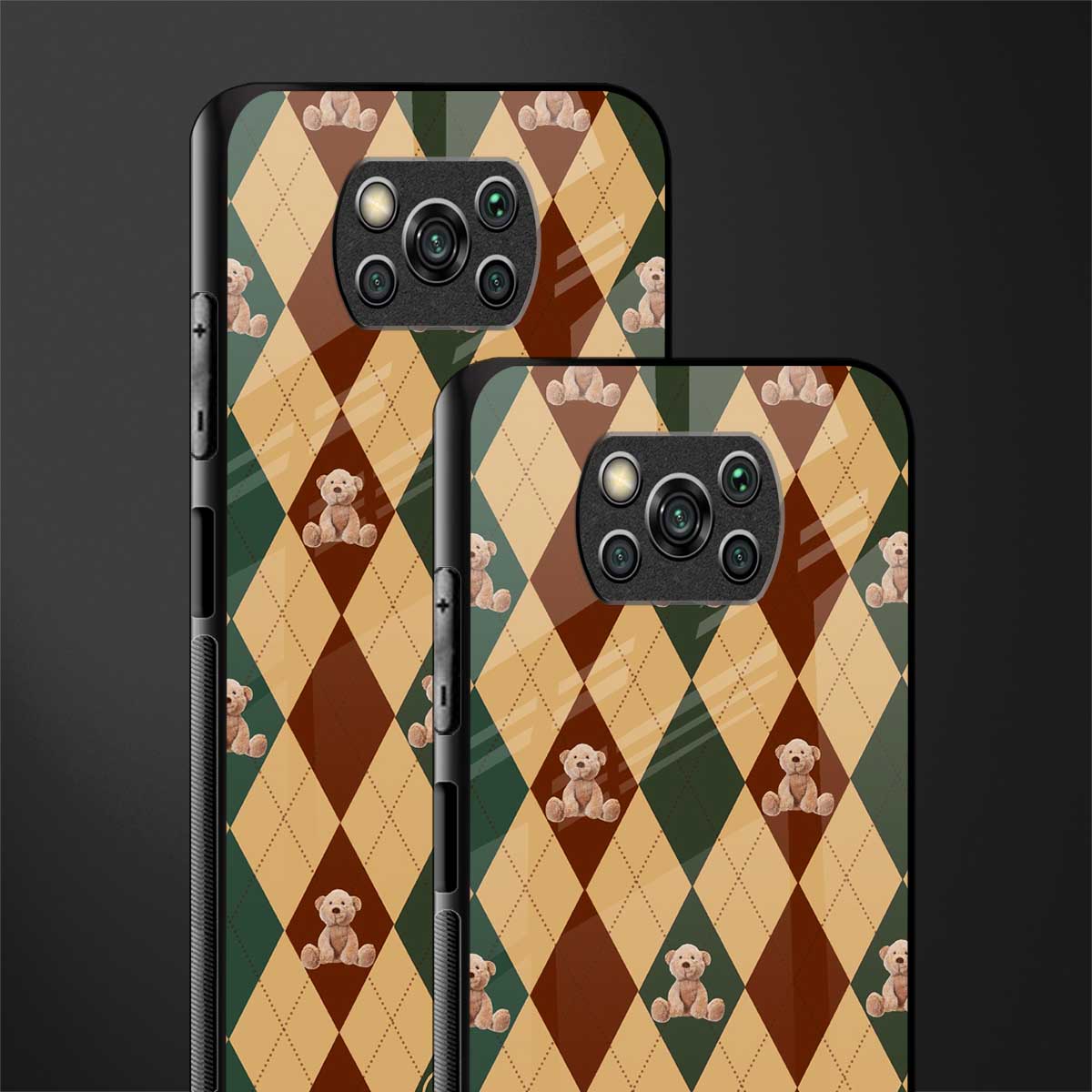 ted checkered pattern glass case for poco x3 image-2