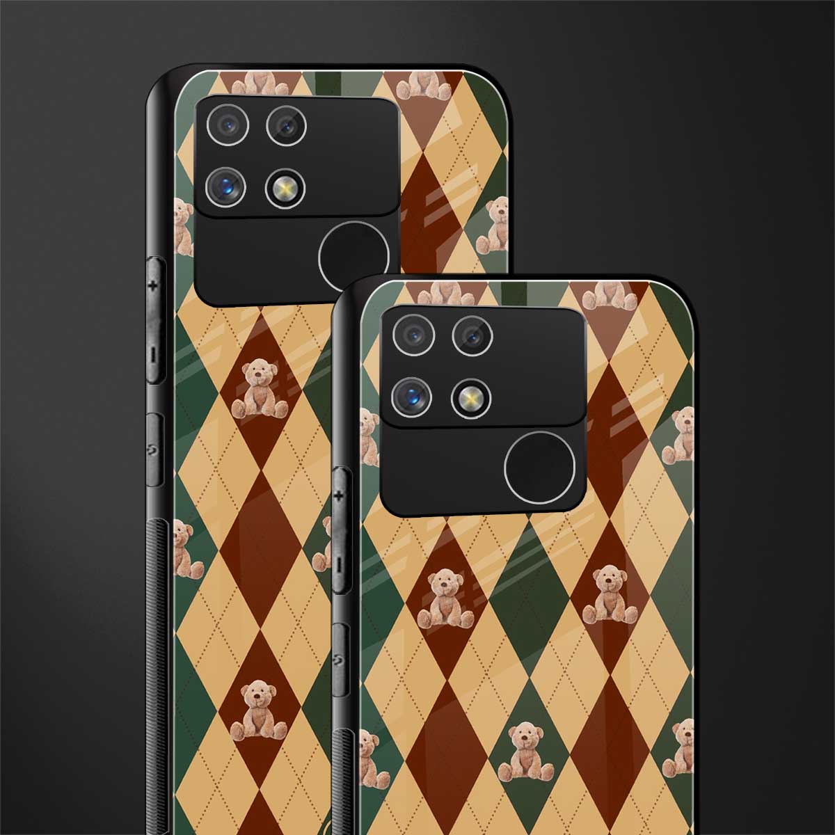 ted checkered pattern back phone cover | glass case for realme narzo 50a