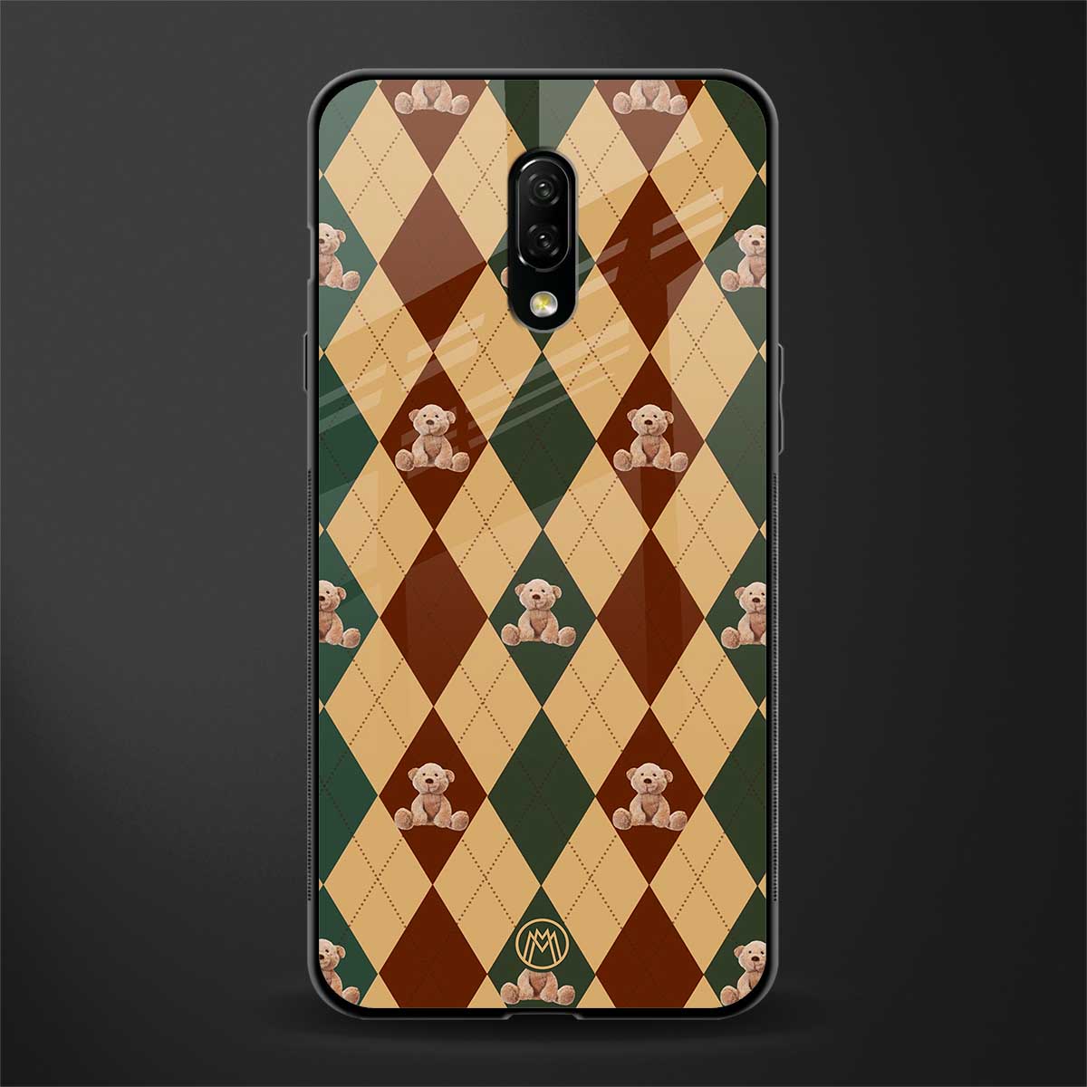 ted checkered pattern glass case for oneplus 7 image