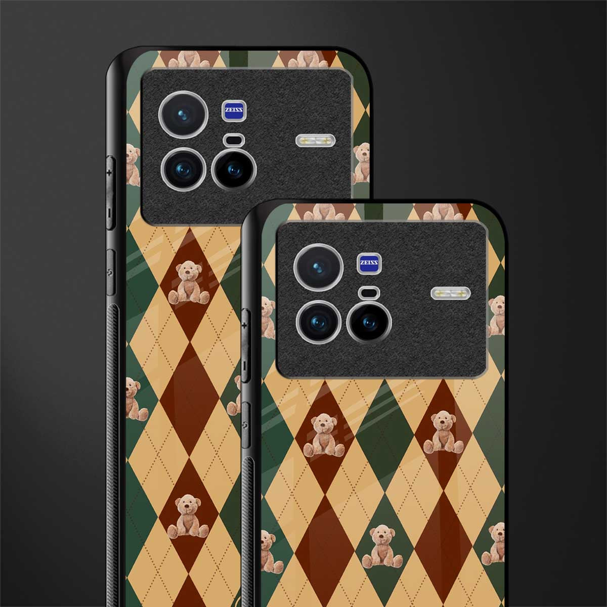 ted checkered pattern glass case for vivo x80 image-2