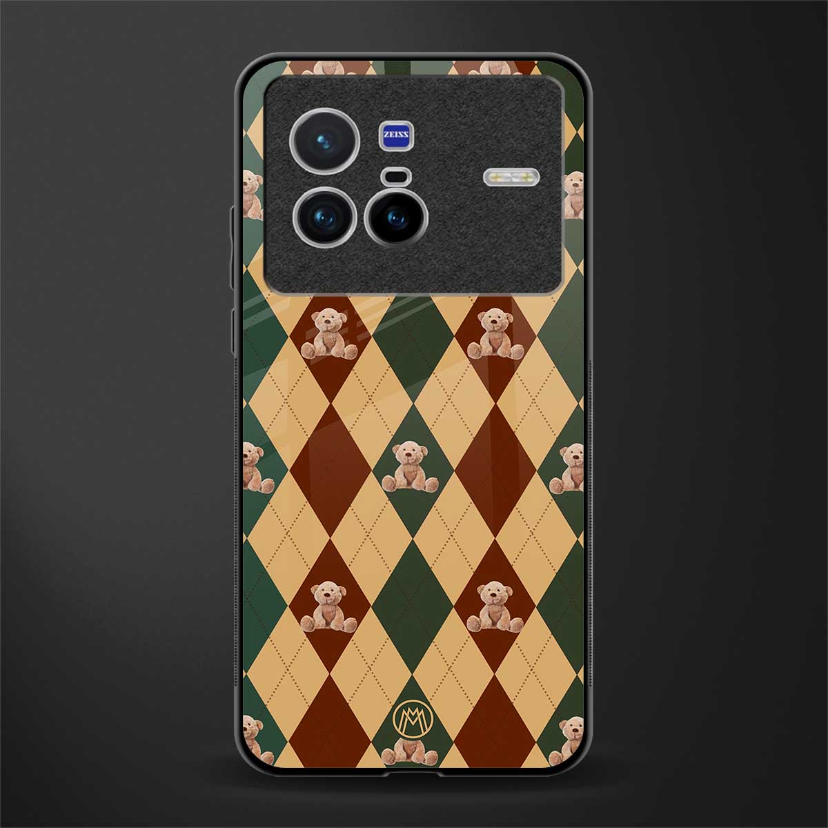 ted checkered pattern glass case for vivo x80 image