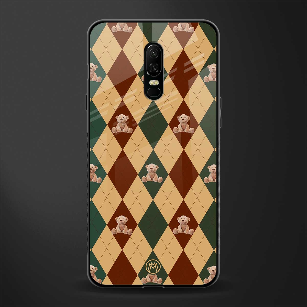 ted checkered pattern glass case for oneplus 6 image