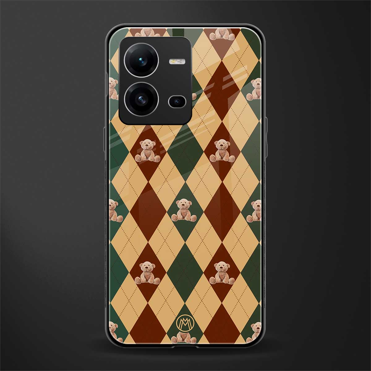 ted checkered pattern back phone cover | glass case for vivo v25-5g