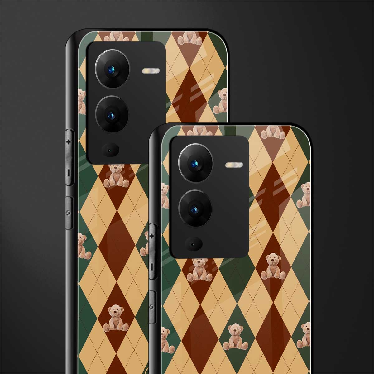ted checkered pattern back phone cover | glass case for vivo v25 pro 5g