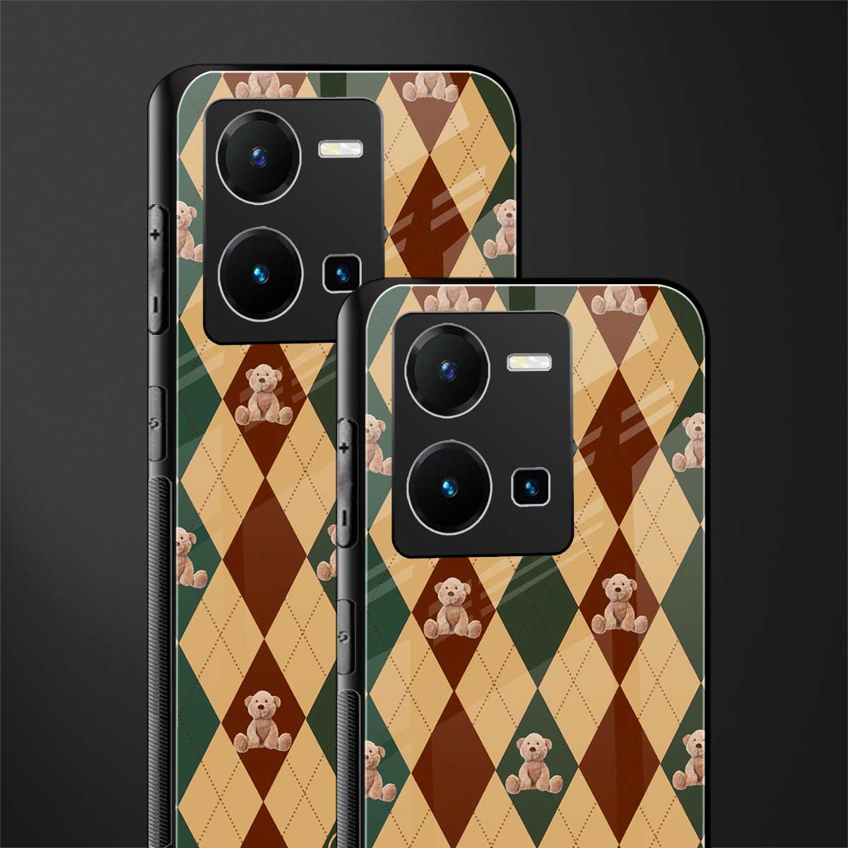 ted checkered pattern back phone cover | glass case for vivo y35 4g