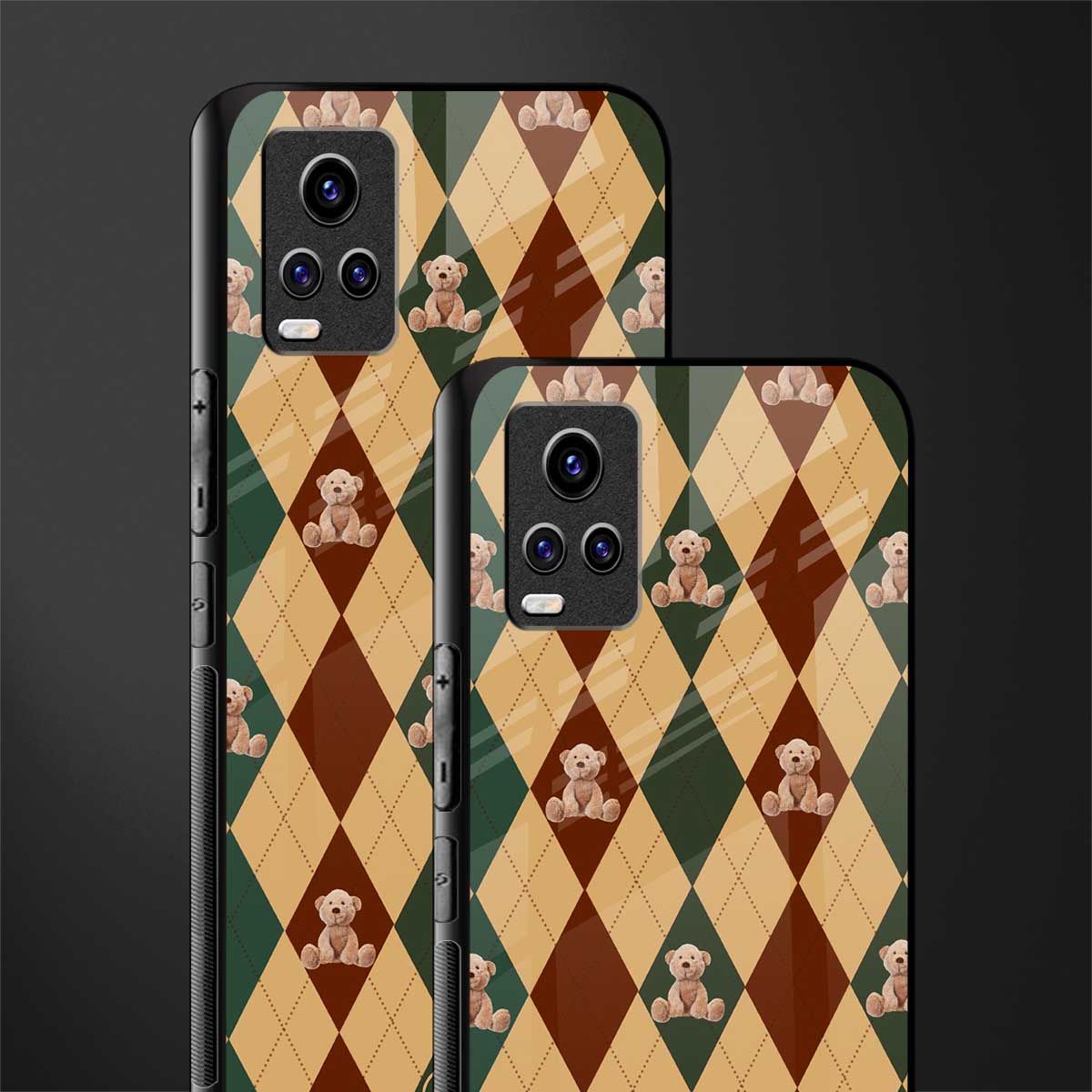 ted checkered pattern back phone cover | glass case for vivo v21e 4g