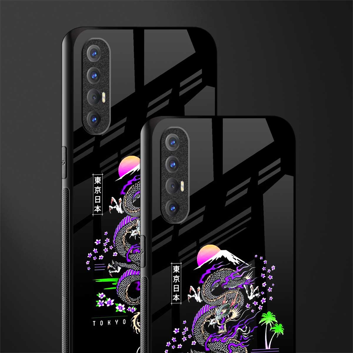 tokyo japan purple dragon black glass case for oppo reno 3 pro image-2