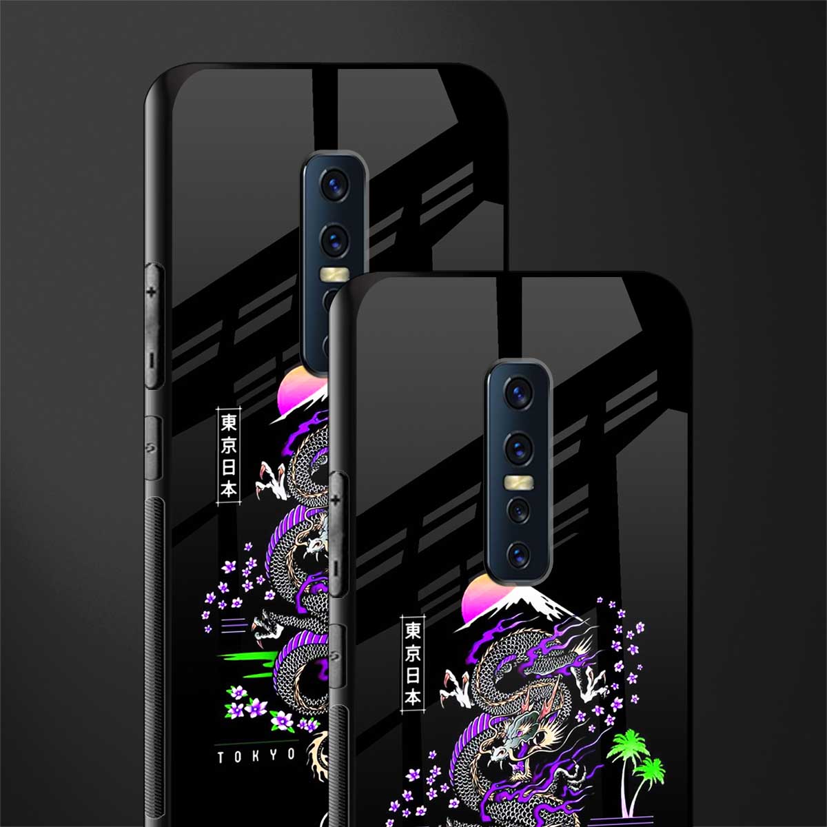 tokyo japan purple dragon black glass case for vivo v17 pro image-2