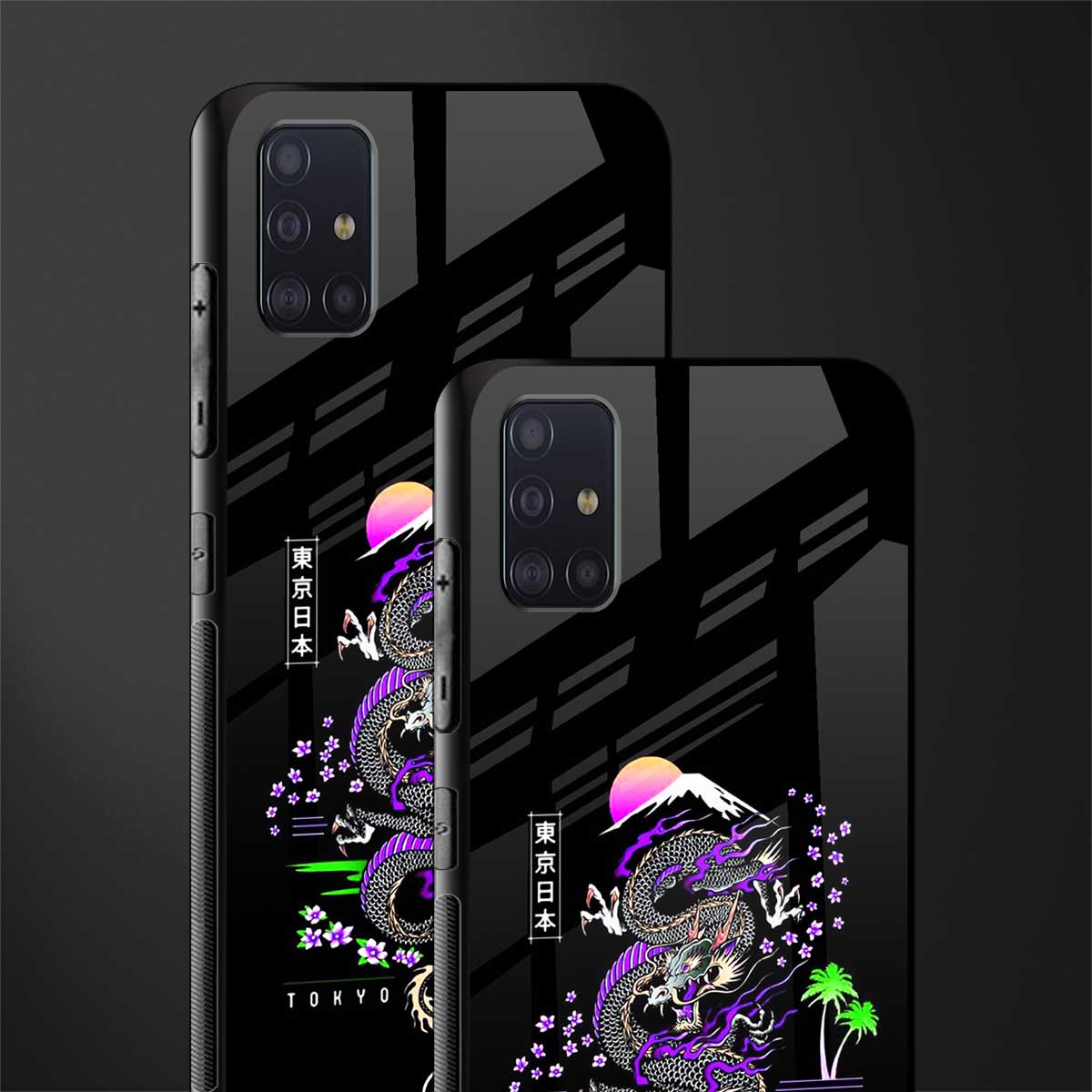 tokyo japan purple dragon black glass case for samsung galaxy a71 image-2