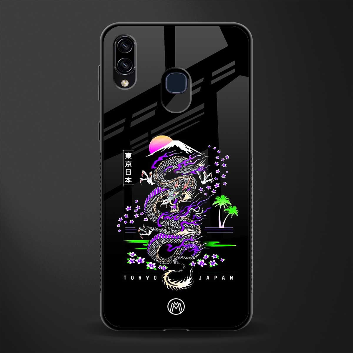 tokyo japan purple dragon black glass case for samsung galaxy a20 image