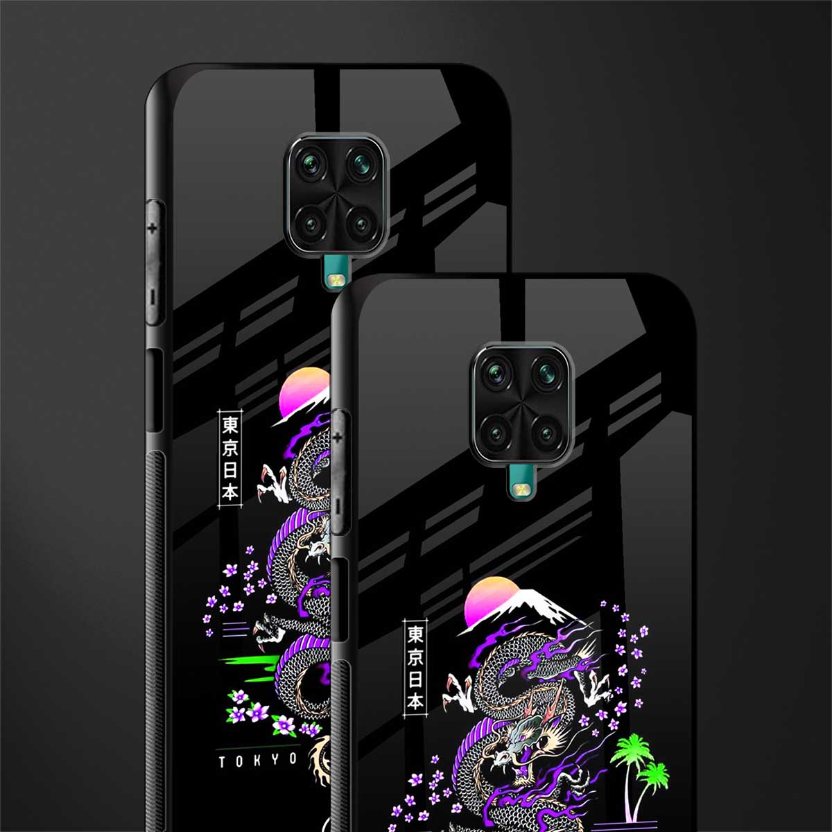 tokyo japan purple dragon black glass case for poco m2 pro image-2