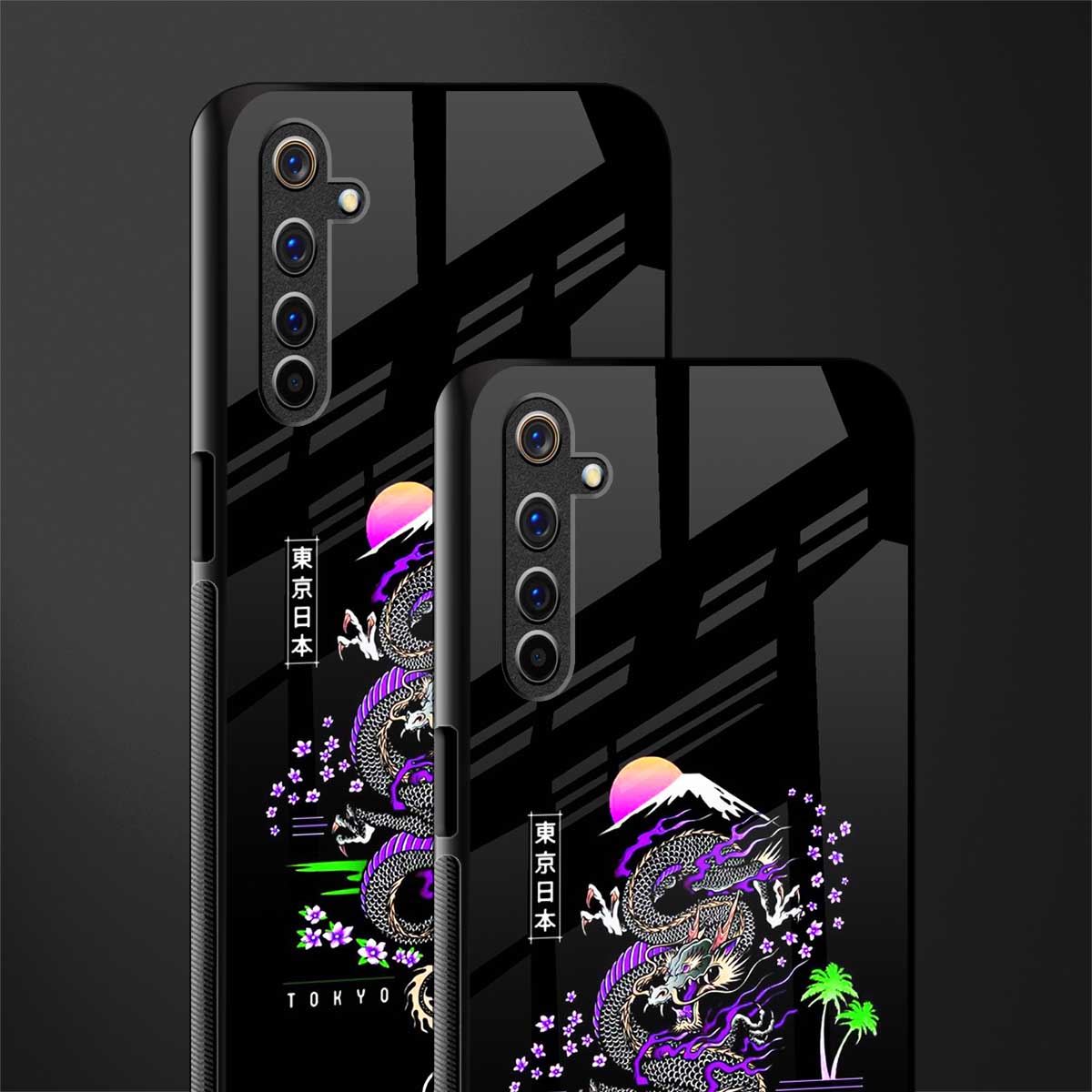 tokyo japan purple dragon black glass case for realme 6 image-2