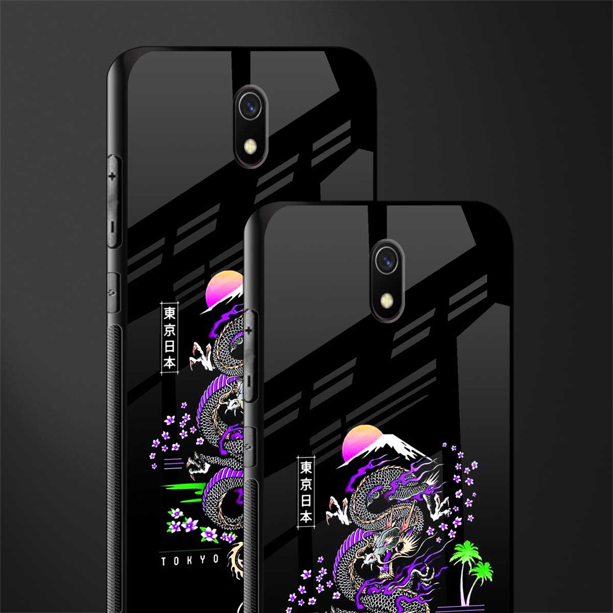 tokyo japan purple dragon black glass case for redmi 8a image-2
