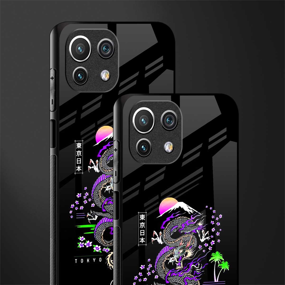 tokyo japan purple dragon black glass case for mi 11 lite image-2