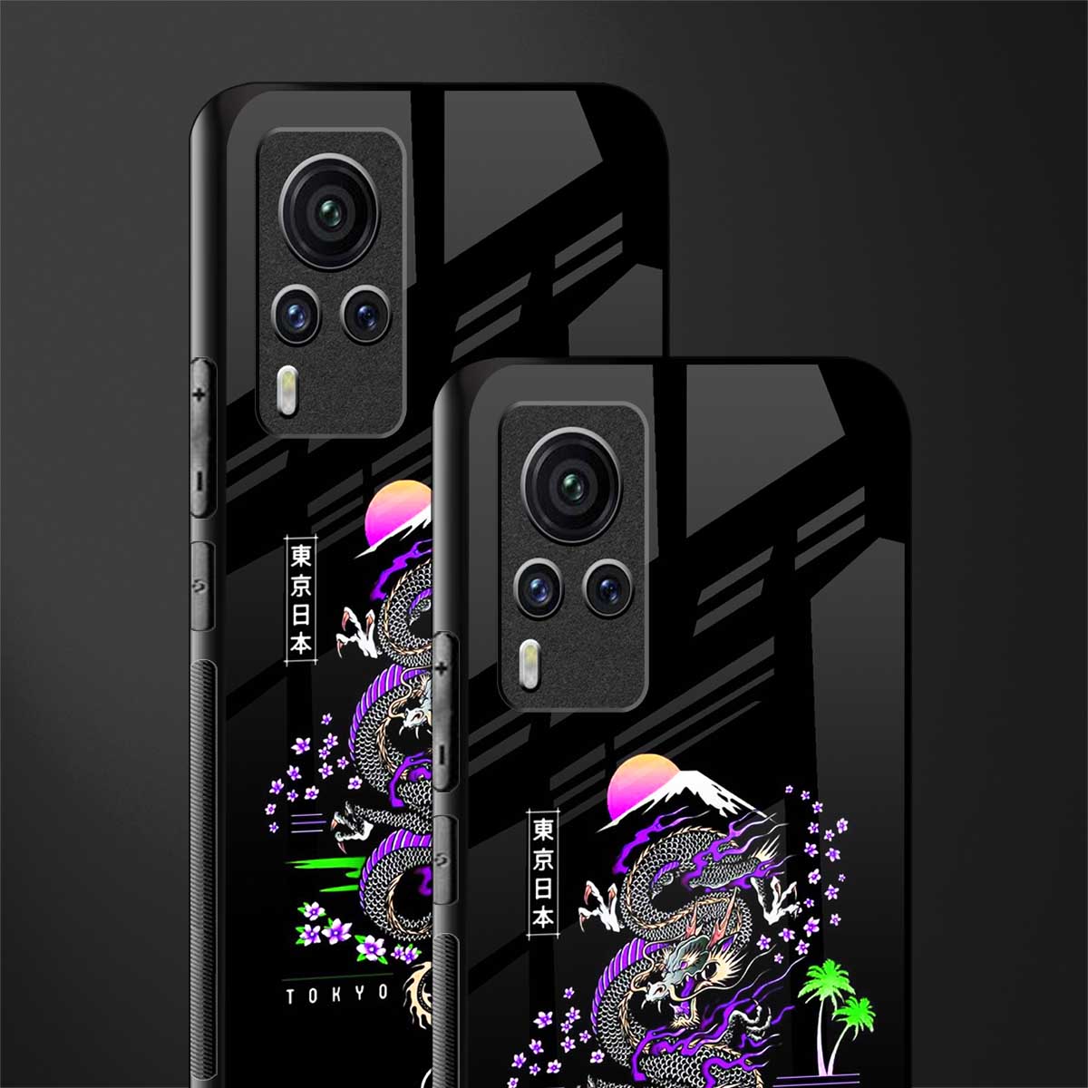 tokyo japan purple dragon black glass case for vivo x60 pro image-2