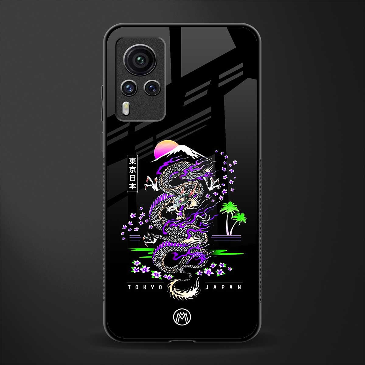 tokyo japan purple dragon black glass case for vivo x60 pro image