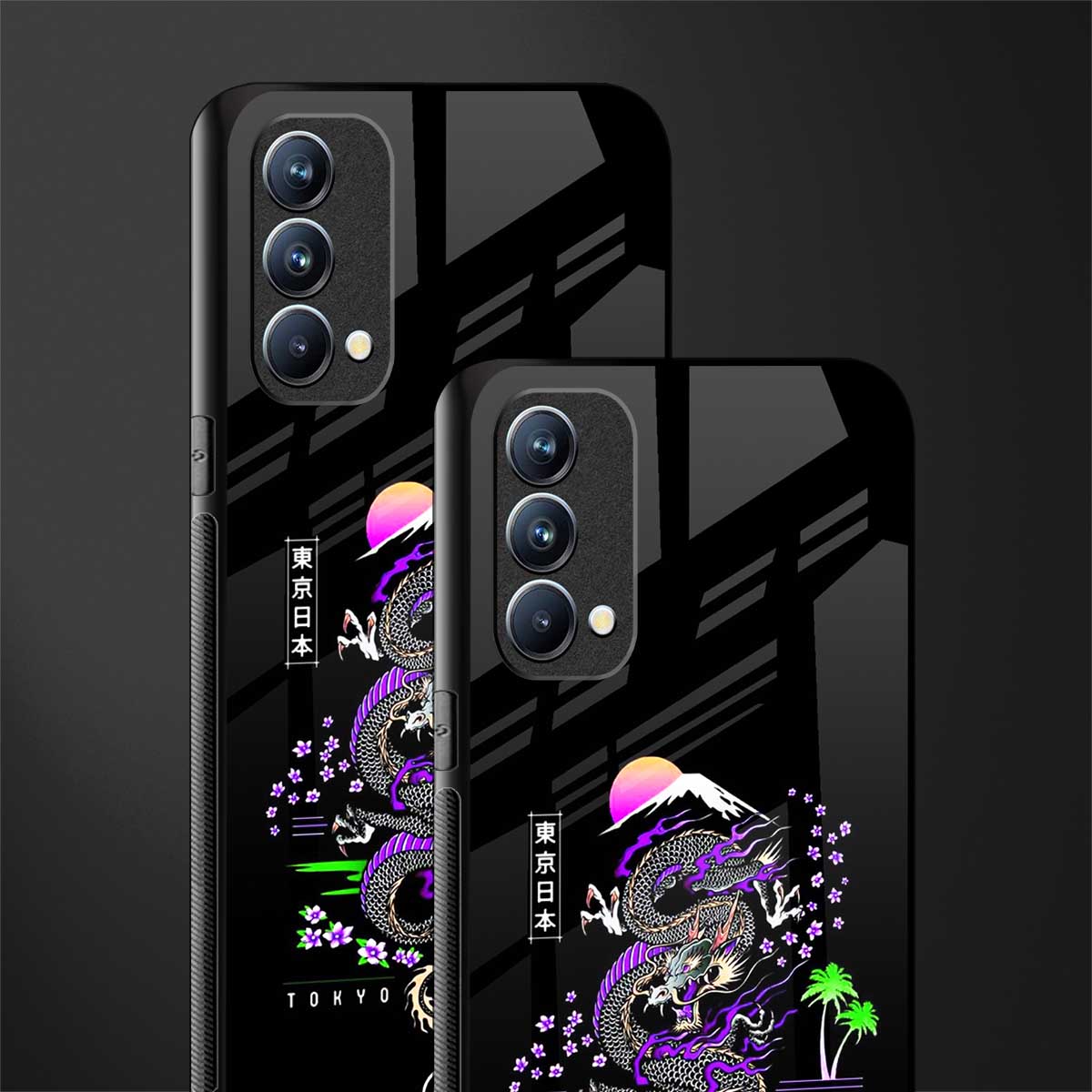 tokyo japan purple dragon black glass case for oppo f19 image-2