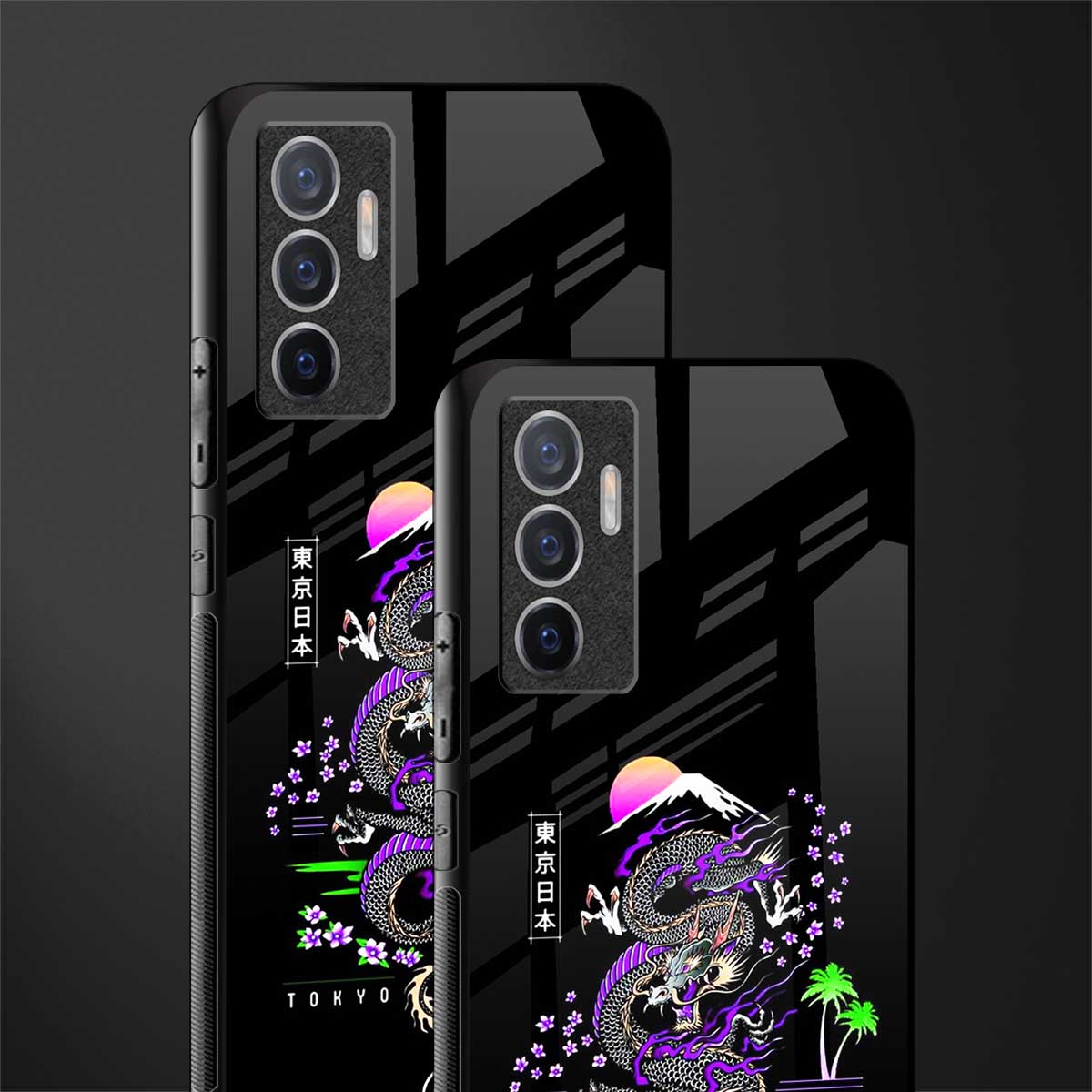 tokyo japan purple dragon black glass case for vivo v23e image-2