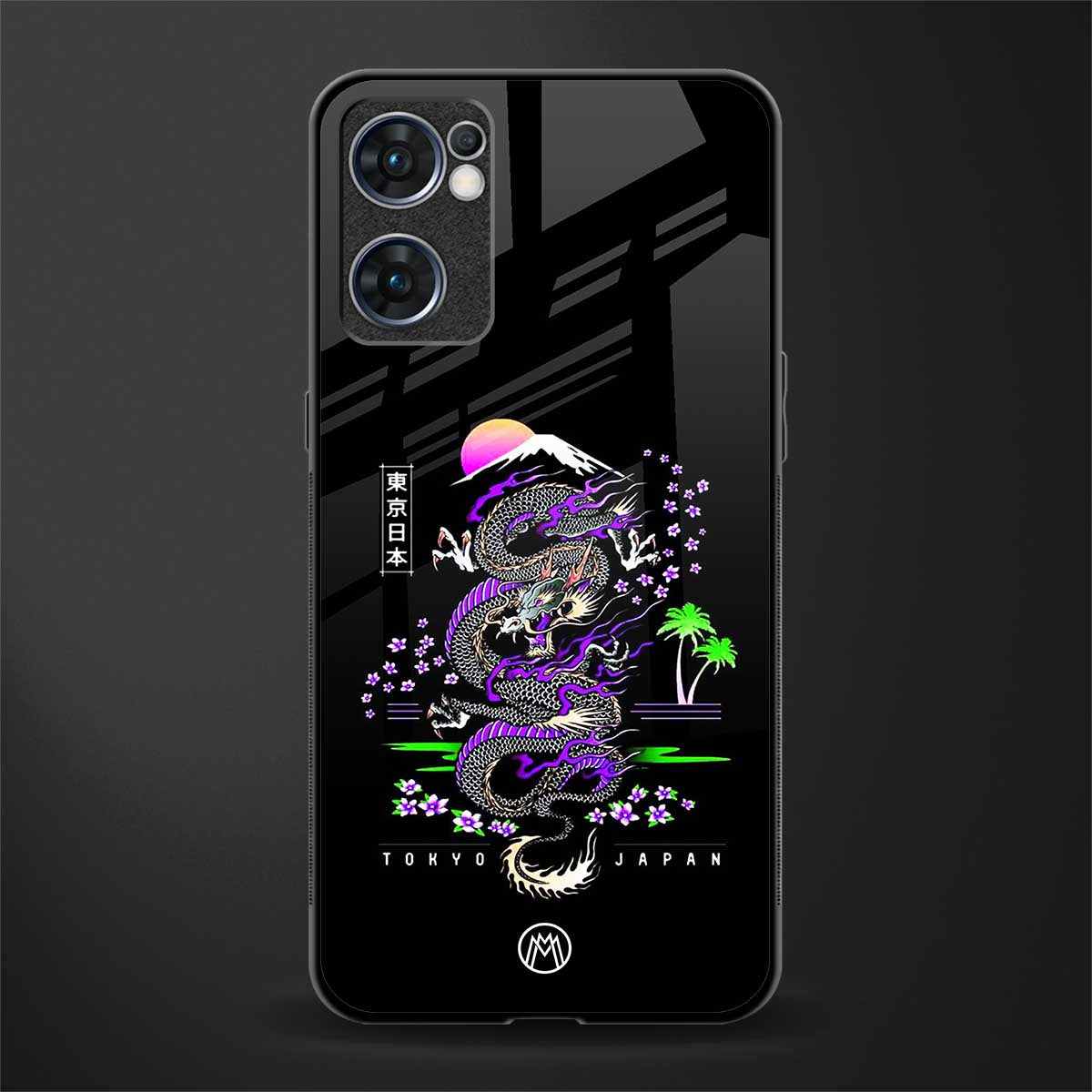 tokyo japan purple dragon black glass case for oppo reno7 5g image