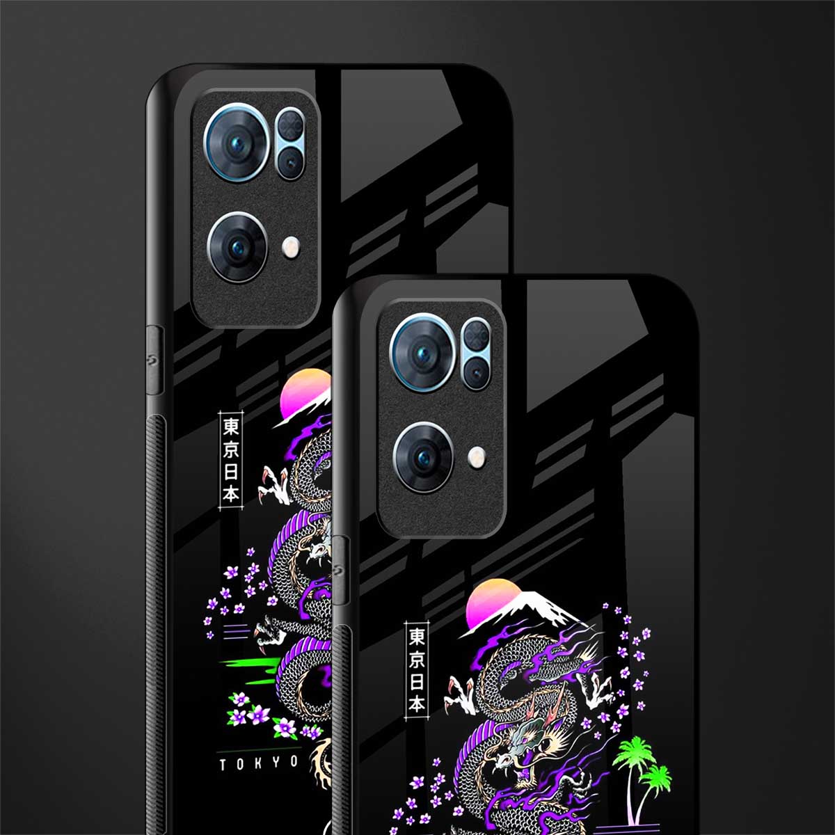 tokyo japan purple dragon black glass case for oppo reno7 pro 5g image-2